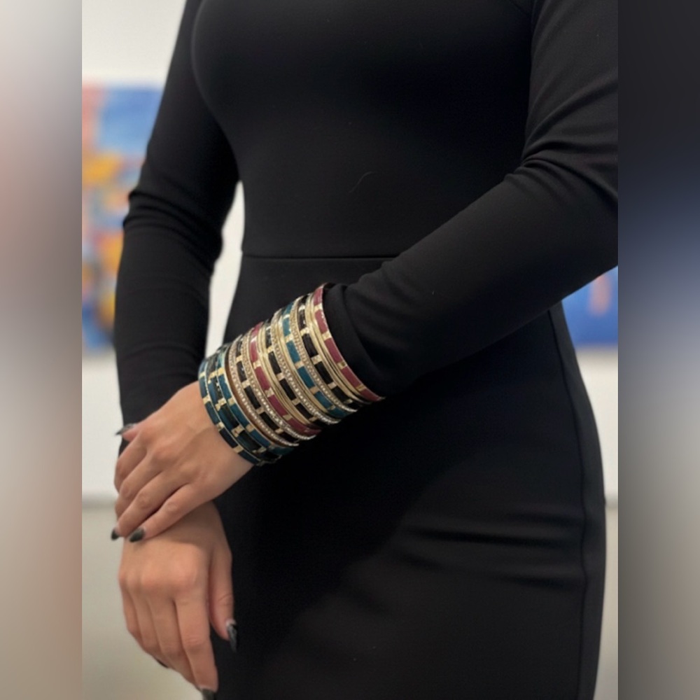 🆕 Colorful Enamel & Crystal Statement Multicolor Bangle Set/Stack